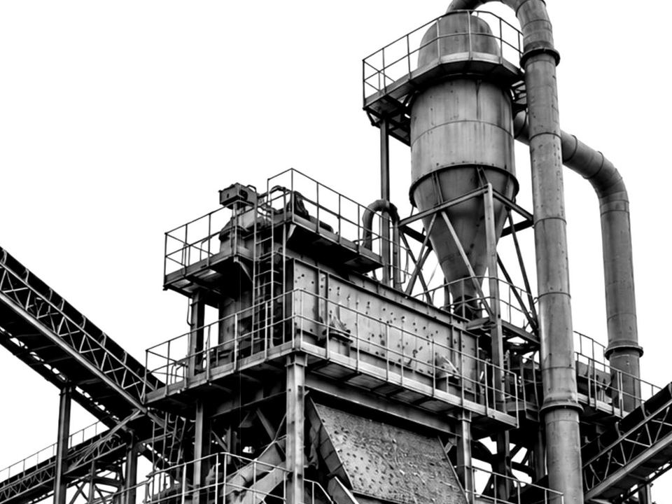 A sand washing plant with its cyclone tower and conveyors